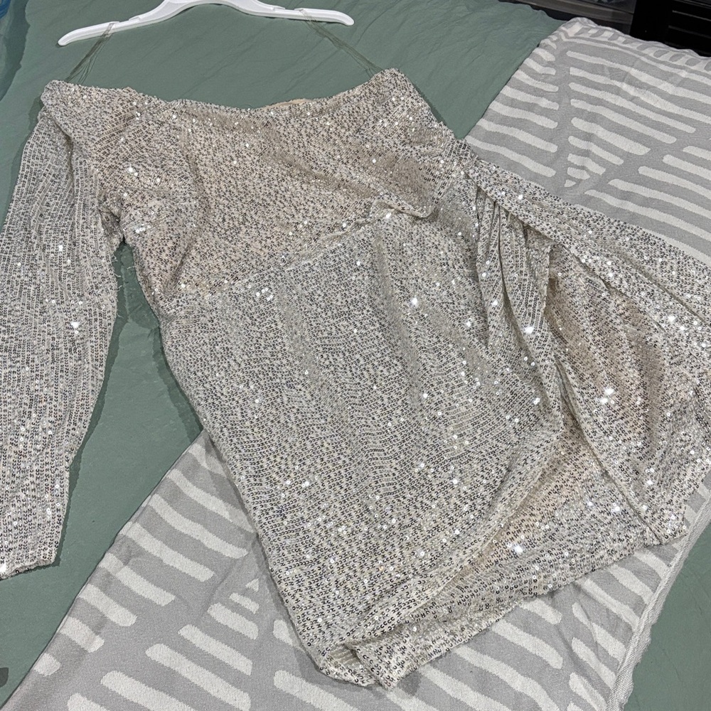 Fashion Nova Silver Sequin Dress
